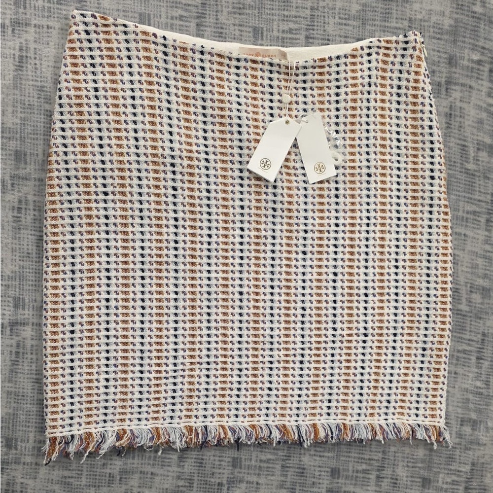 Tory Burch White and Brown Tweed Pencil Skirt